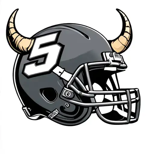 American Football Helmet With Viking Helmet Horns With The Number 5 In Varsity Style Underneath