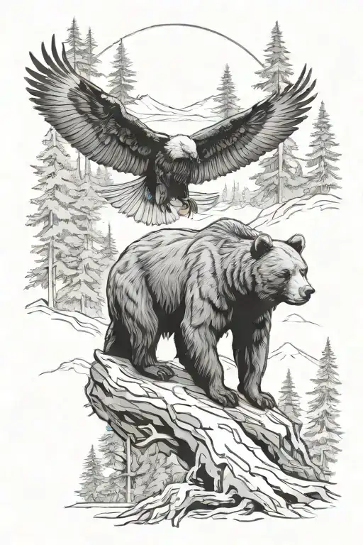 Bear And Eagle Forest Scene