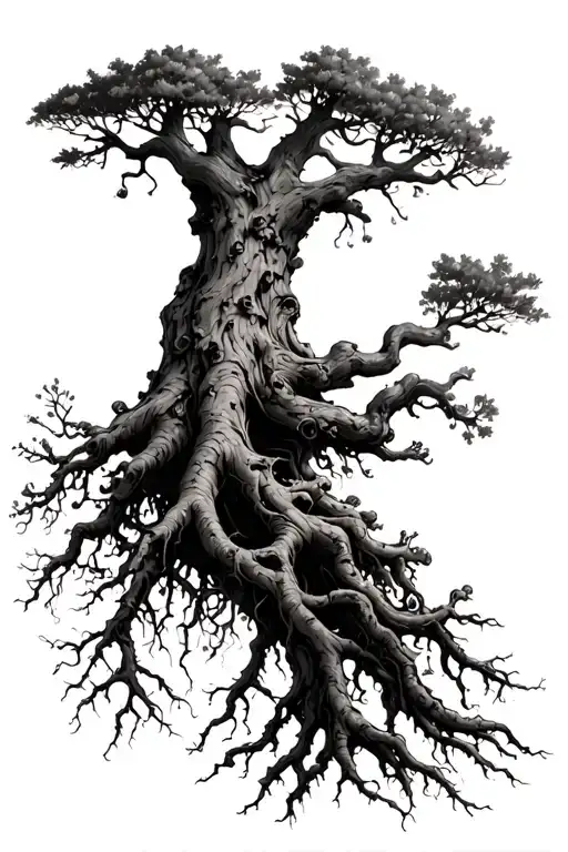 Dead Oak Tree With Roots Spreading