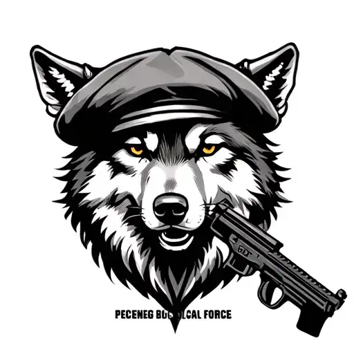Wolf In The Beret And A Machine Gun Of Pecheneg And The Inscription For Special Forces