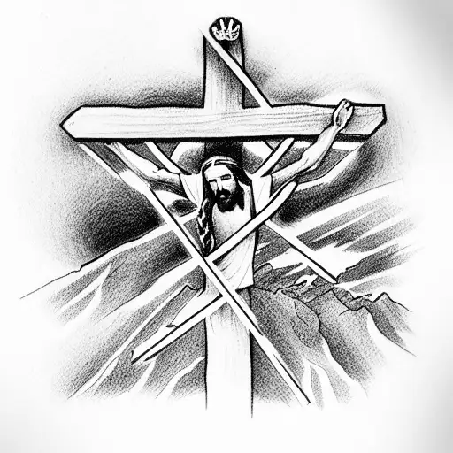 Jesus 3 Cross In The Mountain