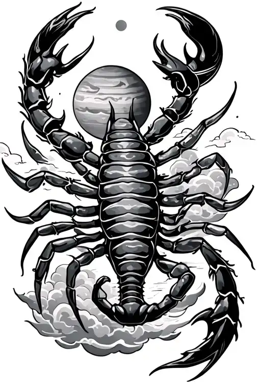 Tribal Scorpion With Planets And Japanese Coulds