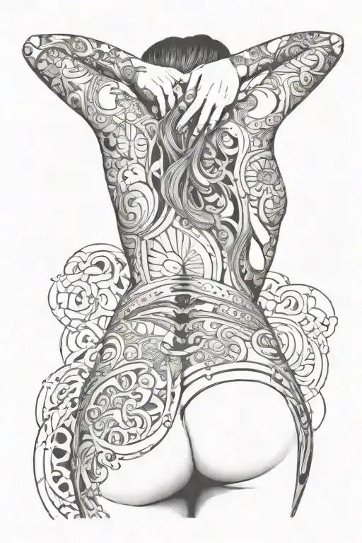 Woman Back Torso Showing Head To Thighs In Fine Line