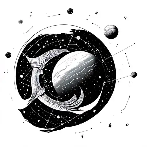 Zodiac Pisces Star Constellation In A Space Theme With Planets