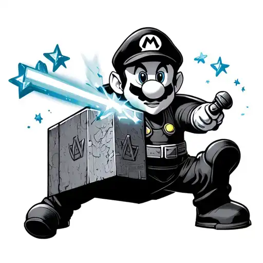 Super Mario Dressed In Jedi Who Hits A Block From Which The Stars Come Out