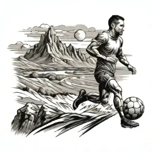 A Detailed Mountain Landscape With A Football Player Running Through It
