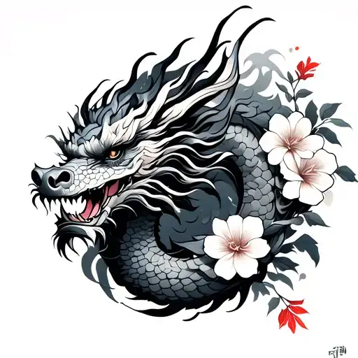 Korean Dragon And Flowers