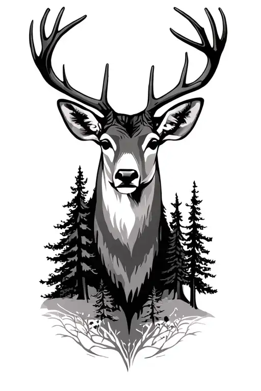 Deer Head With Trees
