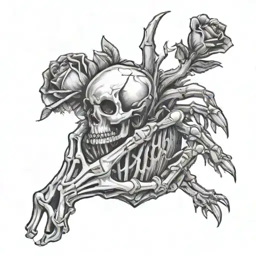 Skeleton Hand Holding Very Tight A Bleeding Heart