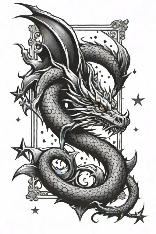 Dragon With Stars Inside Traditional Frame