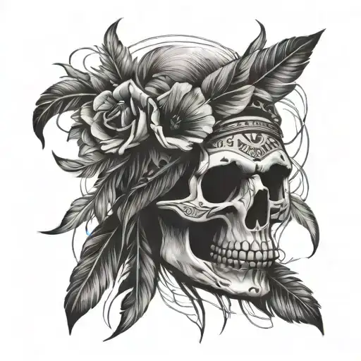 Feminine Floral Spooky Native American Skull