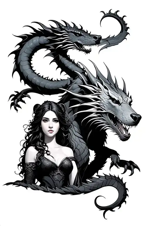 Dragon Above Bear Above Female Worrior Female