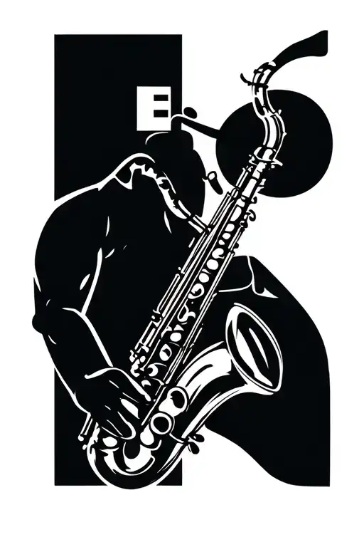 Saxophonist Playing Music Note Intertwined