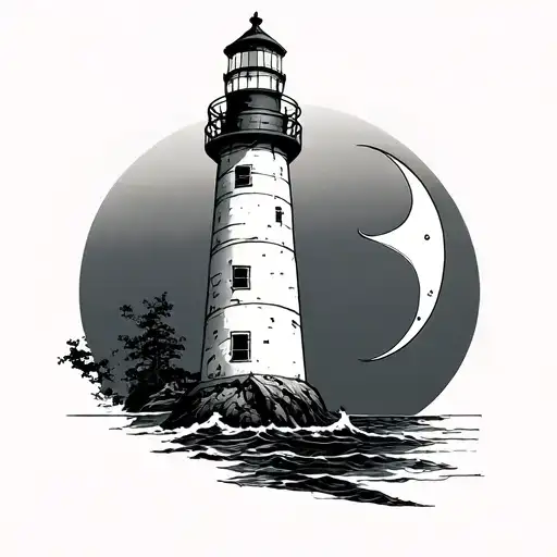 Chaotic Style Lighthouse With Crescent Moon