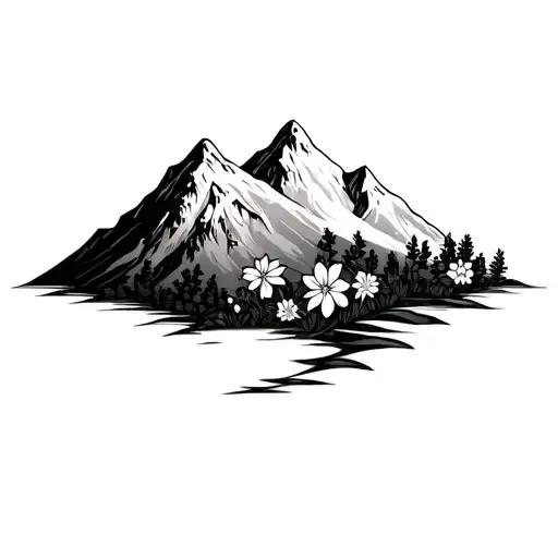 Mountain And Flowers Intertwined