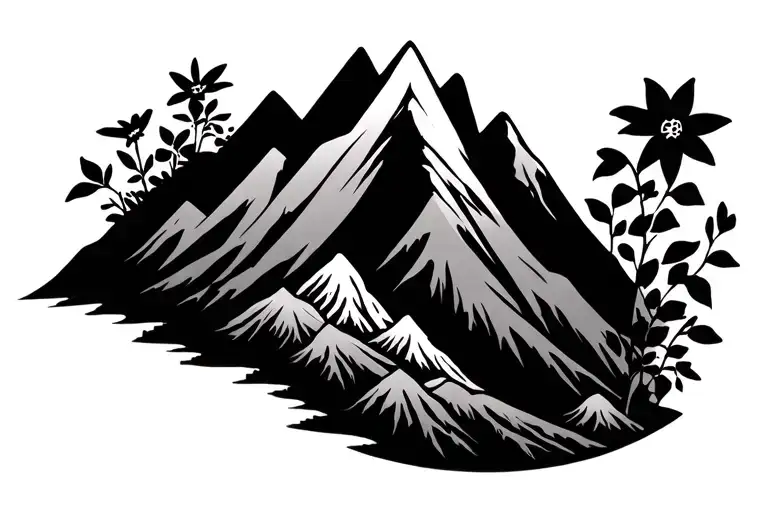 Mountain And Flowers Growing