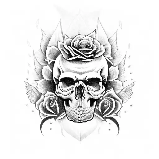 Skull With Roses And Wing