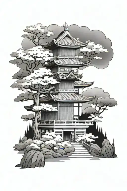 Traditional Japanese Building With A Nature Scene
