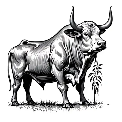 Bull Tied In With Crops Arranged In The Shape