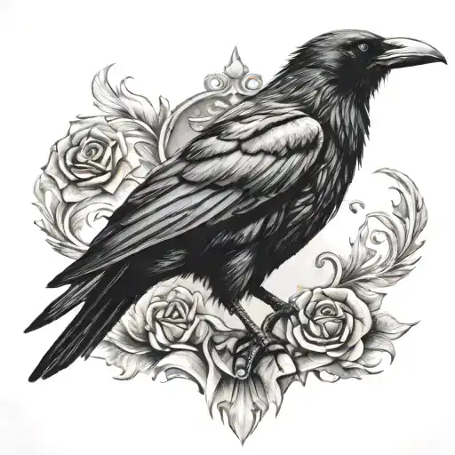 Crow With Crown At Its Feet
