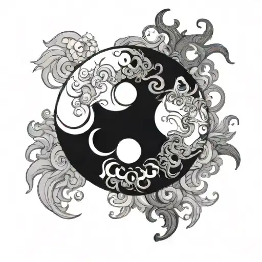 Yin And Yang As The Sun And Moon Merging Together