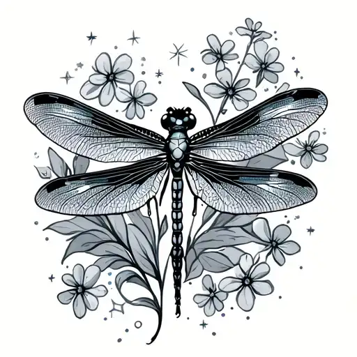 A Dragonfly In Energy-stars And Forget-me-not