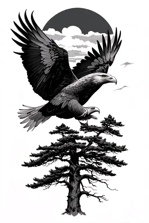 Eagle Landing On Tree And Nature And Technology