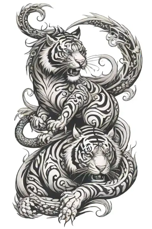 Tiger And Dragon Wrapped Together