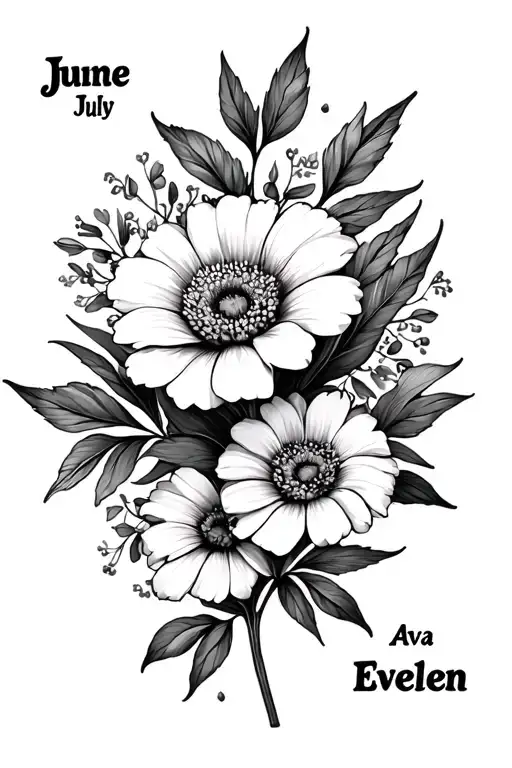 Birth Flowers June July Names Ava & Evelyn
