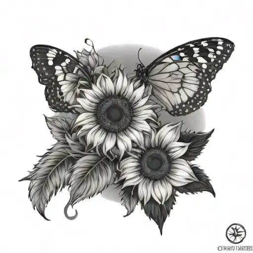 Moon Sunflowers Butterfly