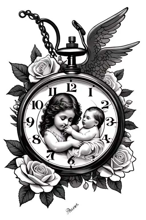 Stop Watch With Roses And Baby Angel Holding With Name