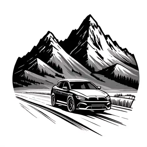 Minimalistic Mountain With Car Driving
