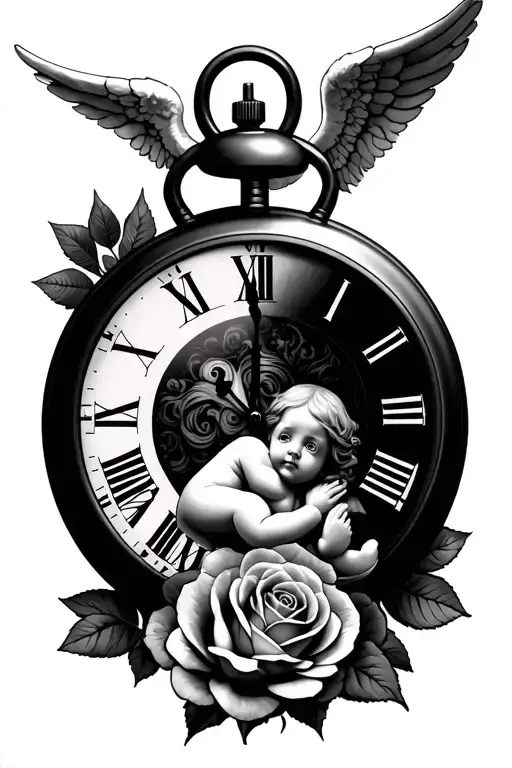 Stop Watch With Roses And Baby Angel On Top