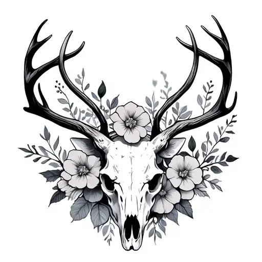 Deer Skull With Flowers