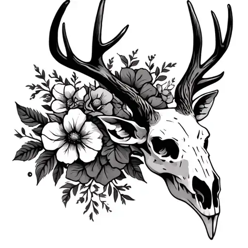 Deer Skull With Flowers Wrapped