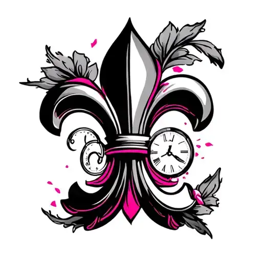 Fleur De Lys With A Clock With Pink