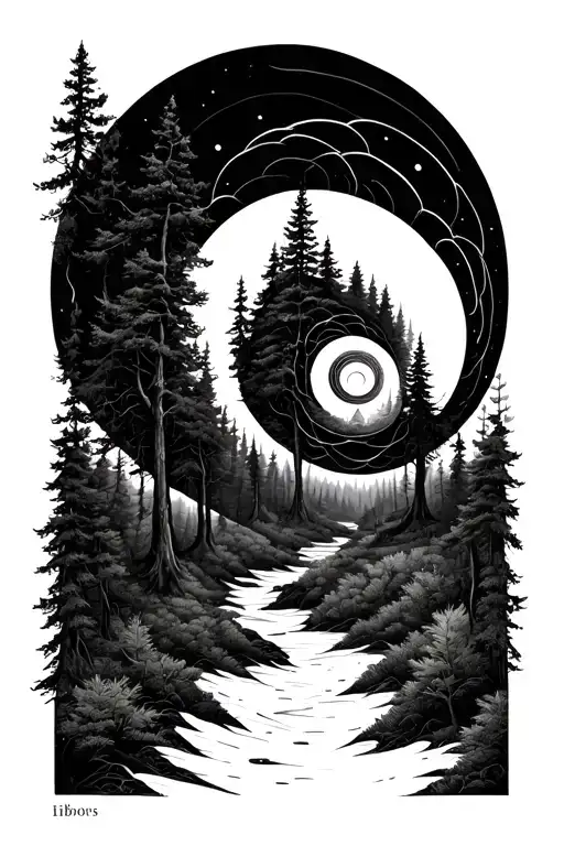 Forest Landscape Fibonacci Spiral Pattern