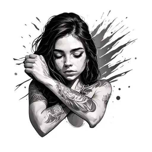 Half Sleeve Tattoo Depicting Strength And Overcoming Anxiety For Young Woman