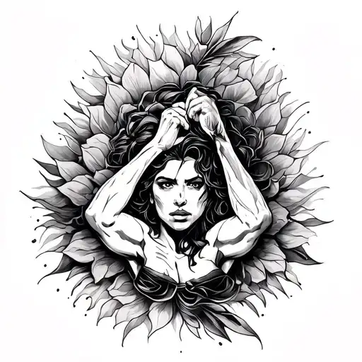 Half Sleeve Tattoo Depicting Strength And Overcoming Anxiety With Line Work