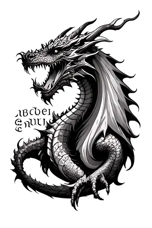 Fantasy Dragon And Runic Words Around It