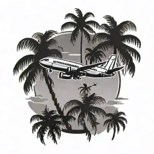 Airplane And Palm Tree Silhouette