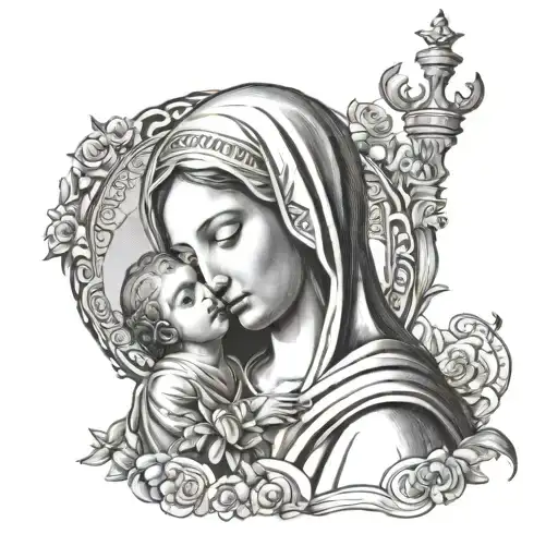 Virgin Mary With San Judas With The Names Maria And Romeila