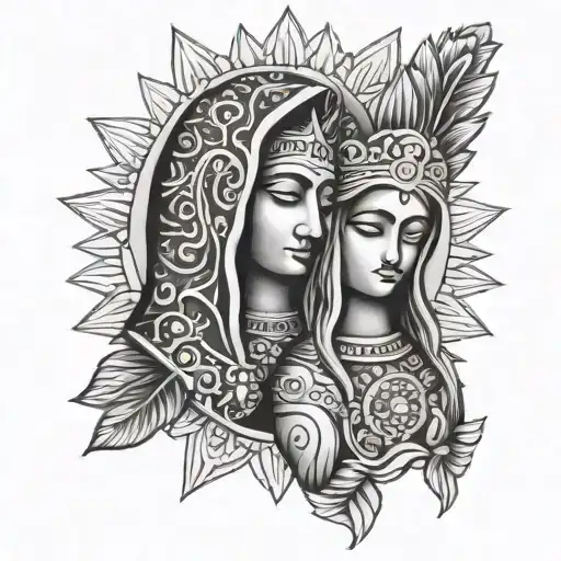 Virgin De Guadalupe Aztec God Holding Each Other