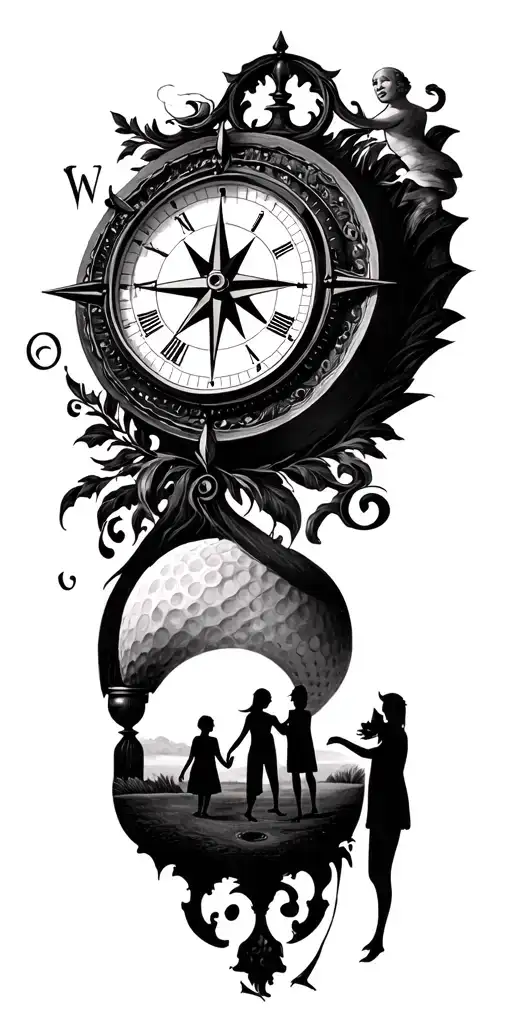 Salvador Dali Clock With Compass Golf Course Family Shadow Figures