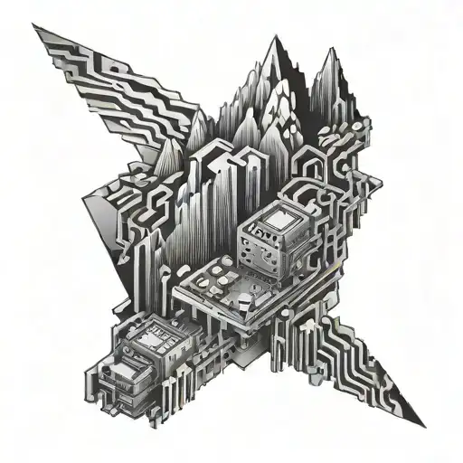 An Intricate Design Of A Computer Motherboard Morphing Into A Mountain Range