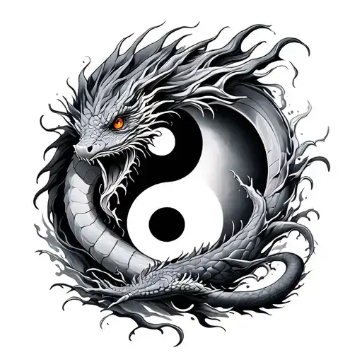 Water Dragon Tattoo With Yin Yang And Double Exposure