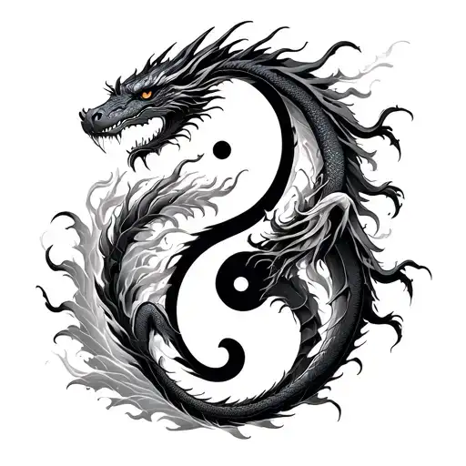 Fierce Water Dragon Tattoo With Yin Yang And Double Exposure Sharper Line To Emphasize