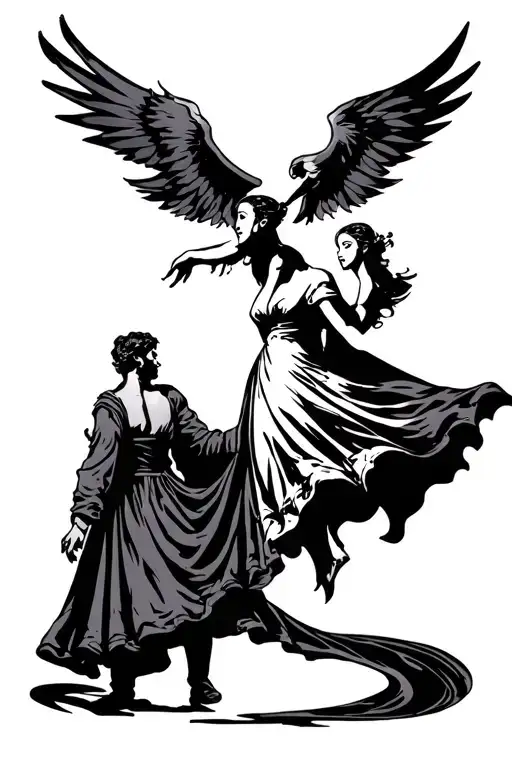 Gothic Cathedral With Man Carrying Woman Long Dress