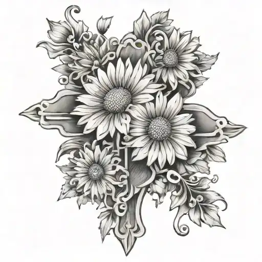 Feminie Cross With One Daisy And Two Chrysanthemum