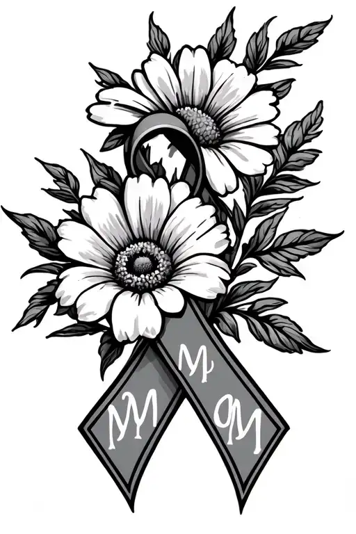 August Birth Flower And Cancer Ribbon With The Word Mom
